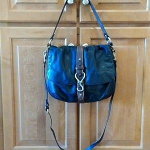 Cole Haan Messenger Saddle Bag Crossbody EUC Black Brown Leather